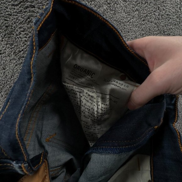 Nudie Jeans Men Blue Denim Trousers Designer Size 30x32 Thin Finn Dry Ecru Embo - Picture 9 of 13